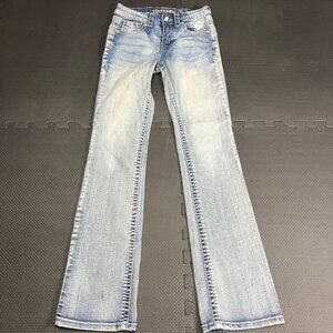 Rebel & Soul Bootcut Embellished Jeans With Fleur-De-Lis Details Faded Blue Wash